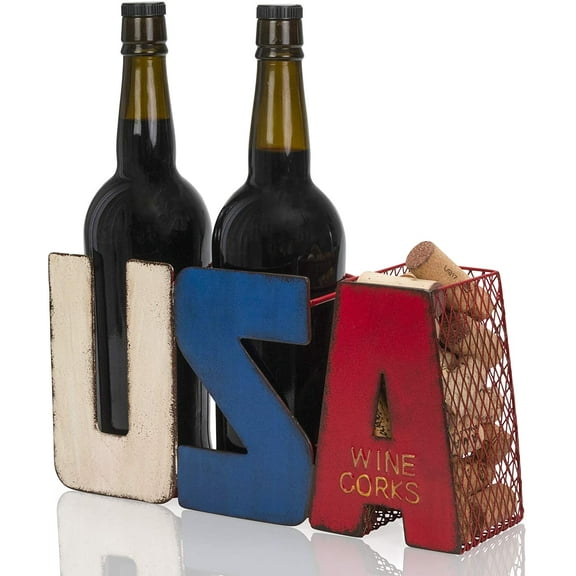 Made Easy Kit Wine Bottle Display Holder Rack - Premium Setting Home Sculpture Statute - Metal Tabletop Functional Farmhouse Décor (USA, Bottle   Corks)