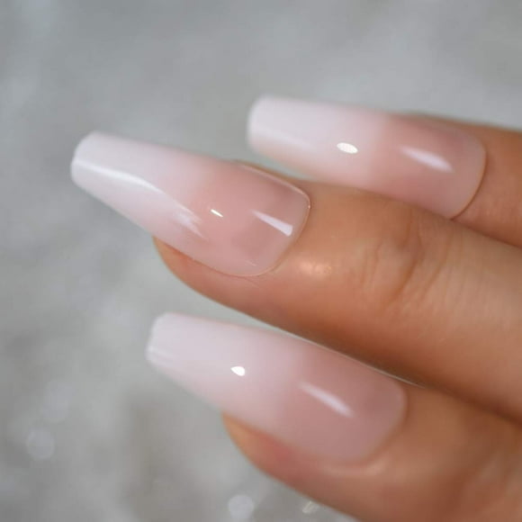 Long Ombre French Ballerina Fake Nail Nude Color White Faux Ongles Gradeint Natural Coffin False Nails 24pcs