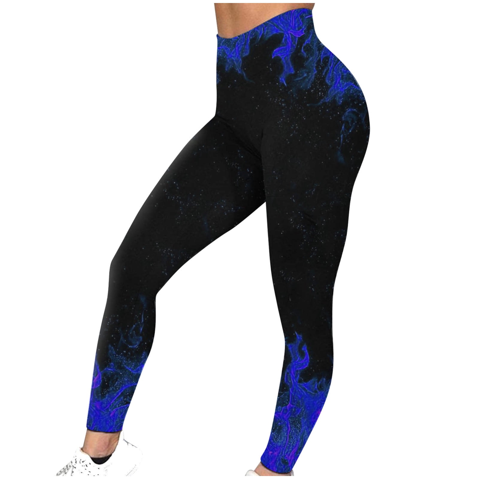 QATAINLAV Leggings for Women, Flame Print High Waisted Workout Leggings for Women Seamless Butt Lifting Legging 2024 Tummy Control Soft Yoga Pants Licras Deportivas de Mujer Blue XL