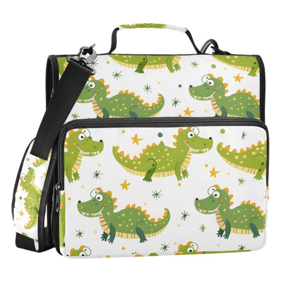 ALAZA Zipper Binder Cute Cartoon Crocodile 3 Ring Trapper Keeper File Folder Organizer Bag
