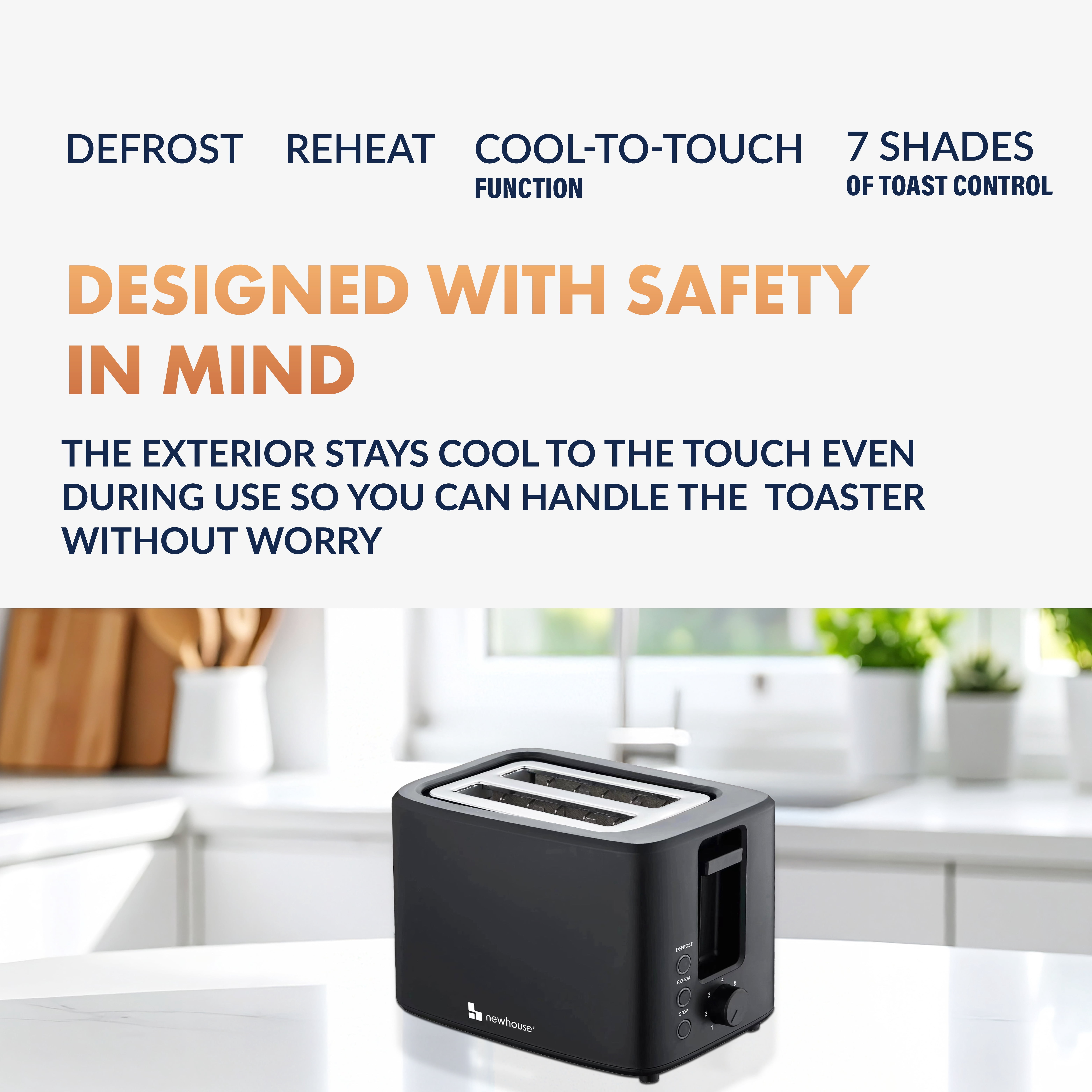 Newhouse 700W Black 2-Slice Toaster with Auto Pop-up and Auto Shut-off NHT-001-BLK, Cool-to-Touch Kitchen Appliance and Apartment Essential, Kitchen Countertop Staple for the Modern Home