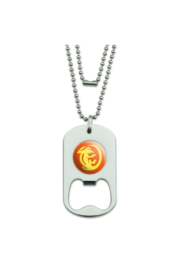Hidden Temple Orange Iguanas Military Dog Tag Bottle Opener Pendant