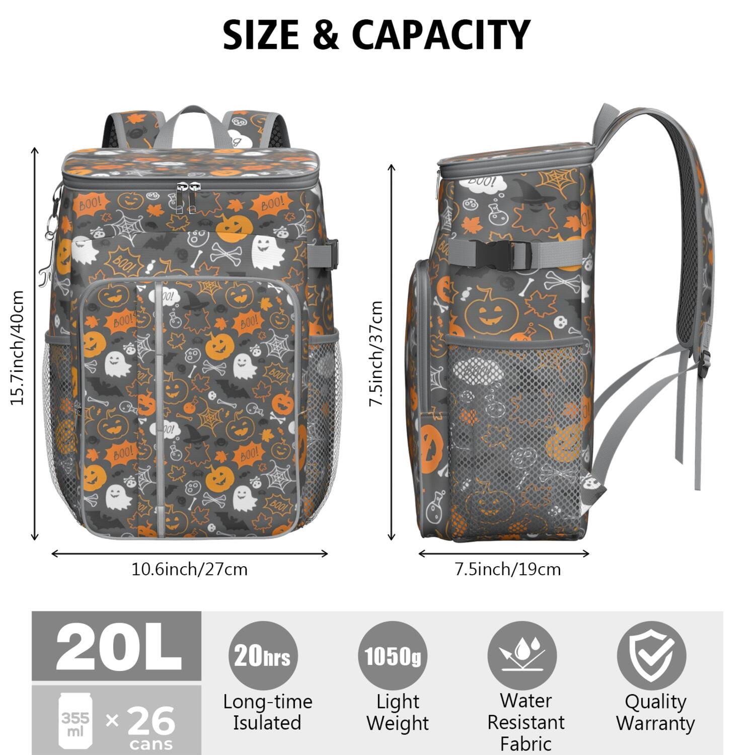 Travel Cooler Bag - Autumn Halloween Scene Pattern Camping Beer Cooler Backpack with Bottle Opener- Waterproof Insulated Picnic Backpacks - Cooler Bag for Beach
