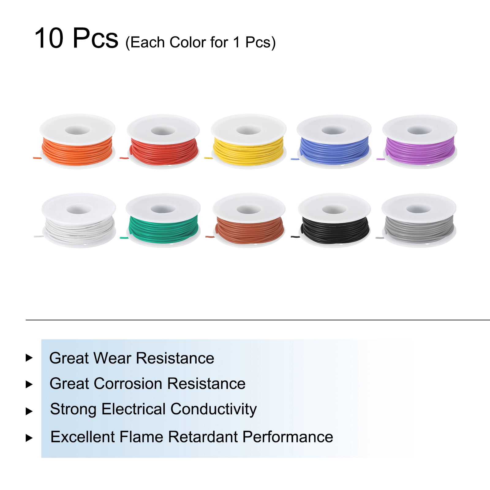 24 Gauge Silicone Wire 24AWG Stranded Wire Tinned Copper Wire High Temp Wire Spool 10 Color 15m/49.2ft 10pcs