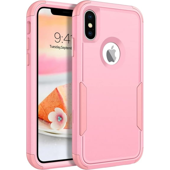 iPhone X Case, iPhone Xs Case, 3 in 1 Three Layer Heavy Duty Rugged Hybrid Hard PC Soft TPU Bumper Shockproof Full Protective Apple iPhone X/Xs Phone Case Cover for Women Girls, Pink