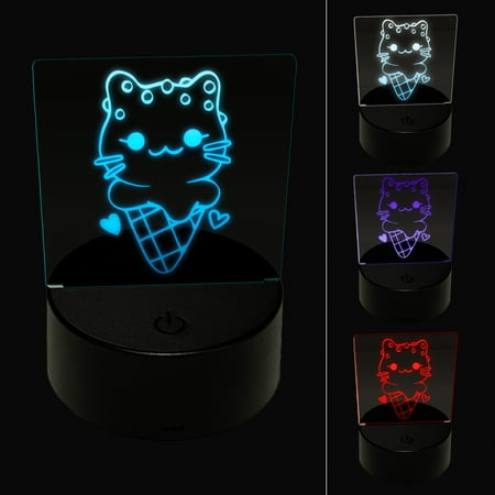 

Yummy Ice Cream Cone Cat with Sprinkles LED Night Light Sign 3D Illusion Desk Nightstand Lamp