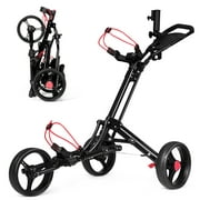 Gymax 3 Wheels Golf Push Pull Cart Folding Golf Pull Trolley w/ Adjustable Handle