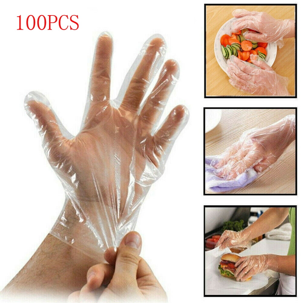 100 Pcs Clear Plastic Gloves for Garden Restaurant Cleaning Home Food Baking Tool