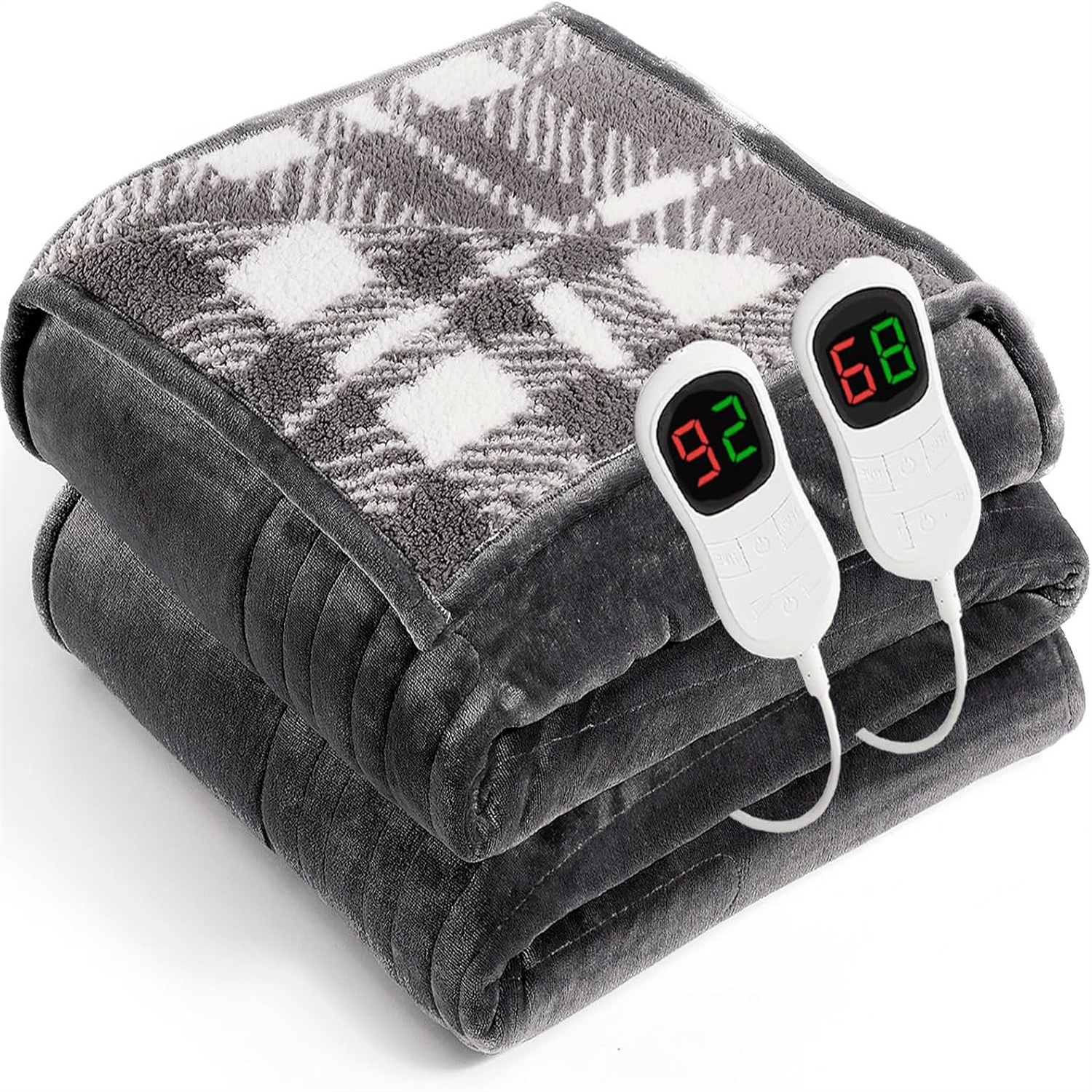 Heated Electric Blanket Queen Size - 84"x90" Flannel Heating Blanket with 10 Heating Levels & 5 Time Settings Over-Heat Protection（Grey）