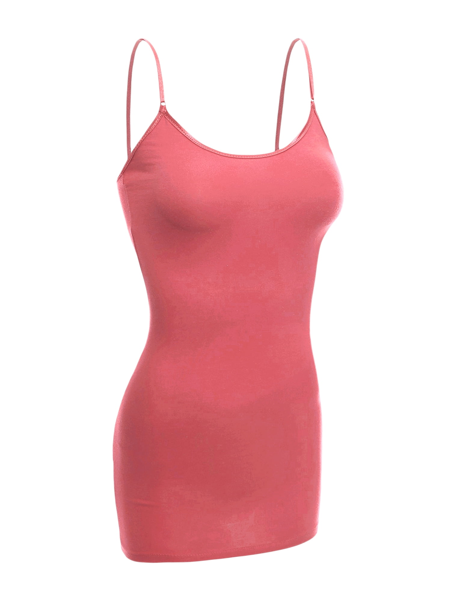Emmalise Women's Camisole With Built-in Bra – Wireless Fabric Support Cami, 3 Pack (Dusty Rose, Khaki, Red), Long Torso Layering Tank