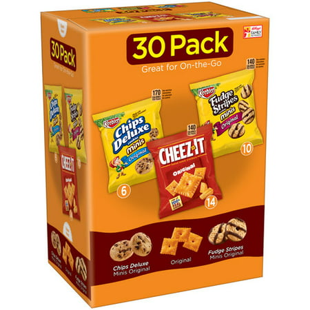 Kellogg's Chips Deluxe, Cheez-It, & Fudge Stripes Variety Snack Pack, 31.2 Oz., 30