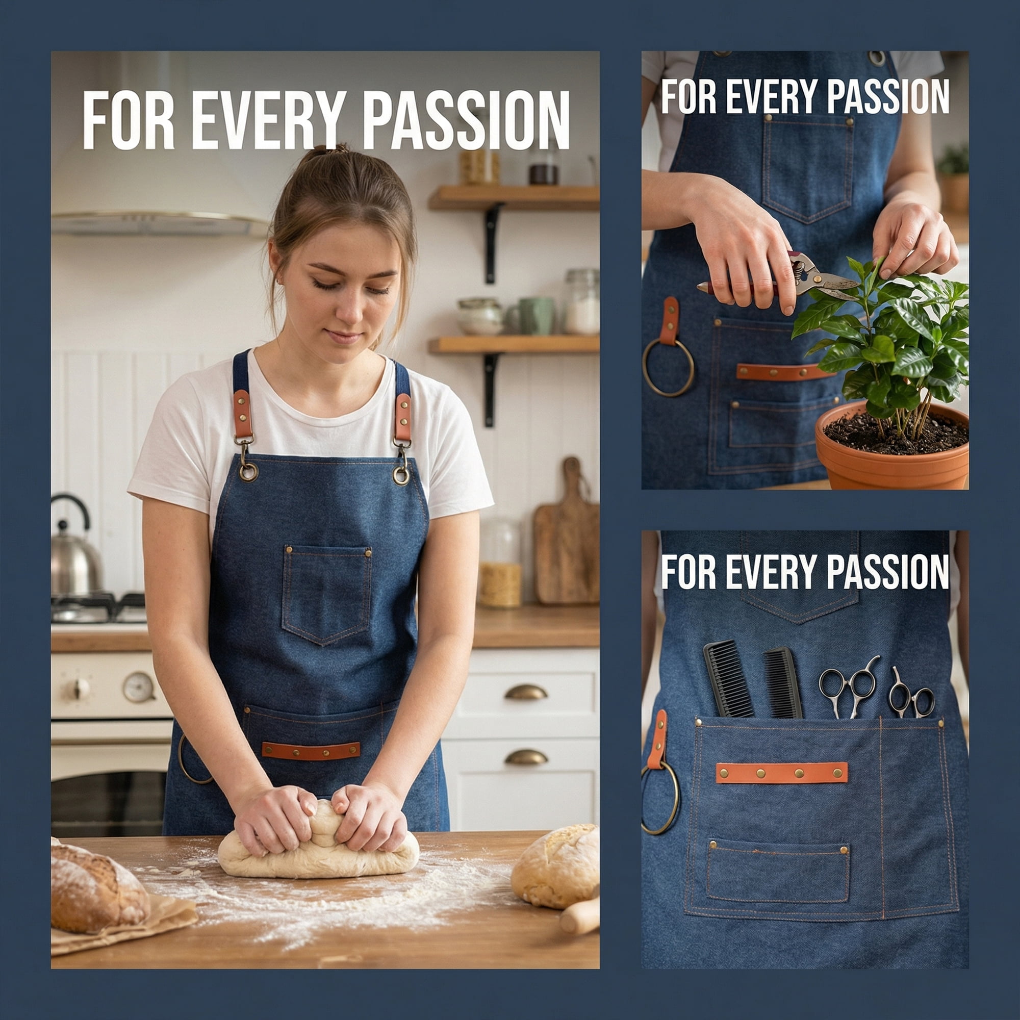 Unique Bargains Adjustable Cooking Apron with Pockets for Home and Kitchen Blue