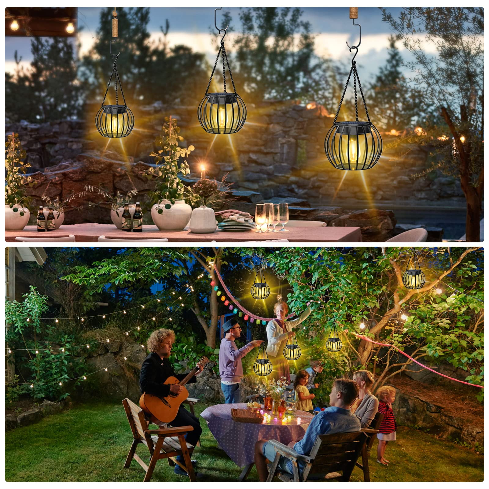 COCOBELA 2Pack Solar Outdoor Lights Upgraded Hanging Solar Lantern Metal Solar Lights Outdoor Waterproof Lanterns Decorative Outdoor Lights Solar Powered Tree Lantern for Garden Yard Patio Pathway