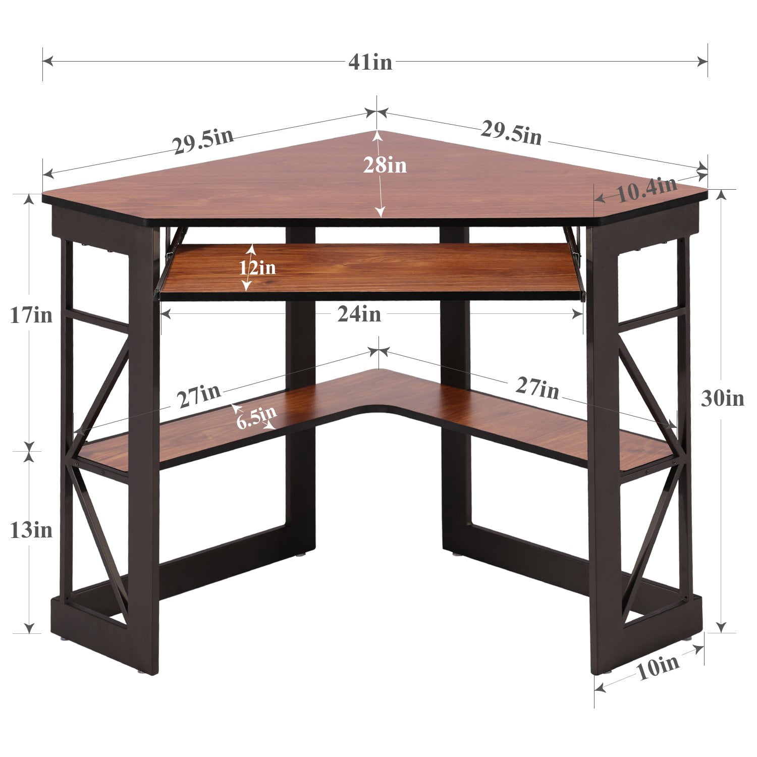 VECELO Desk with Keyboard Corner Computer Writing Shelves, Compact Home Office, Rustic Natural Brown