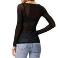 thumbnail image 5 of Funicet Women's Long Sleeve See Through Mesh Sheer Solid Top Blouse Shirts Black 3XL, 5 of 8