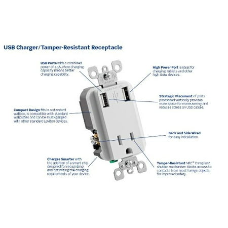 Leviton T5630-T Decora Combo Receptacle/USB Charger 5-15R T-R/USB 15A 125V - Light Almond