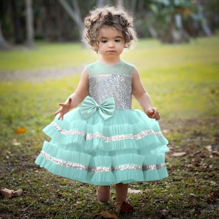 

Huilaibazo Girls Party Dress Kids Paillette Tulle Bowknot Sequin Dress Christmas Gown Wedding Girls Tank Dress Skirt
