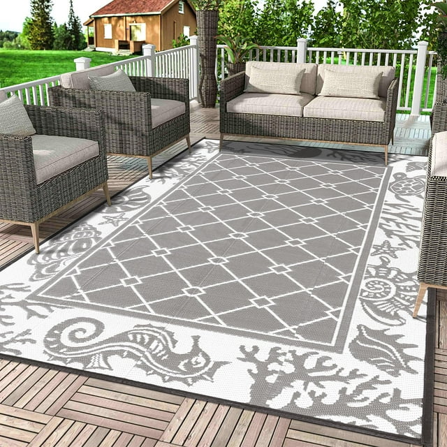 Alfombra reversible de plástico gris para exteriores Rug Vaukki, 150 x 240 cm