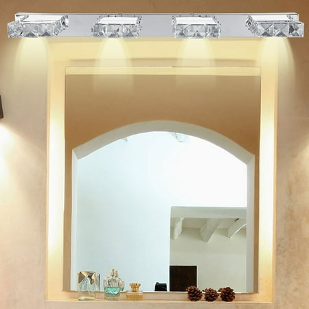 Yosoo Modern Bathroom Lighting,Bath Wall Sconces Lighting, 4-Light LED Crystal Mirror Front Make-up Fixture Vanity