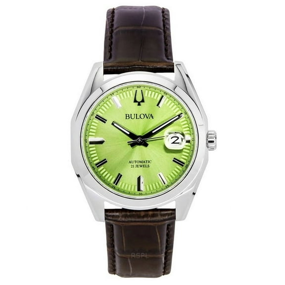 Bulova Surveyor Leather Strap Green Dial Automatic 96B427 Men's Watch