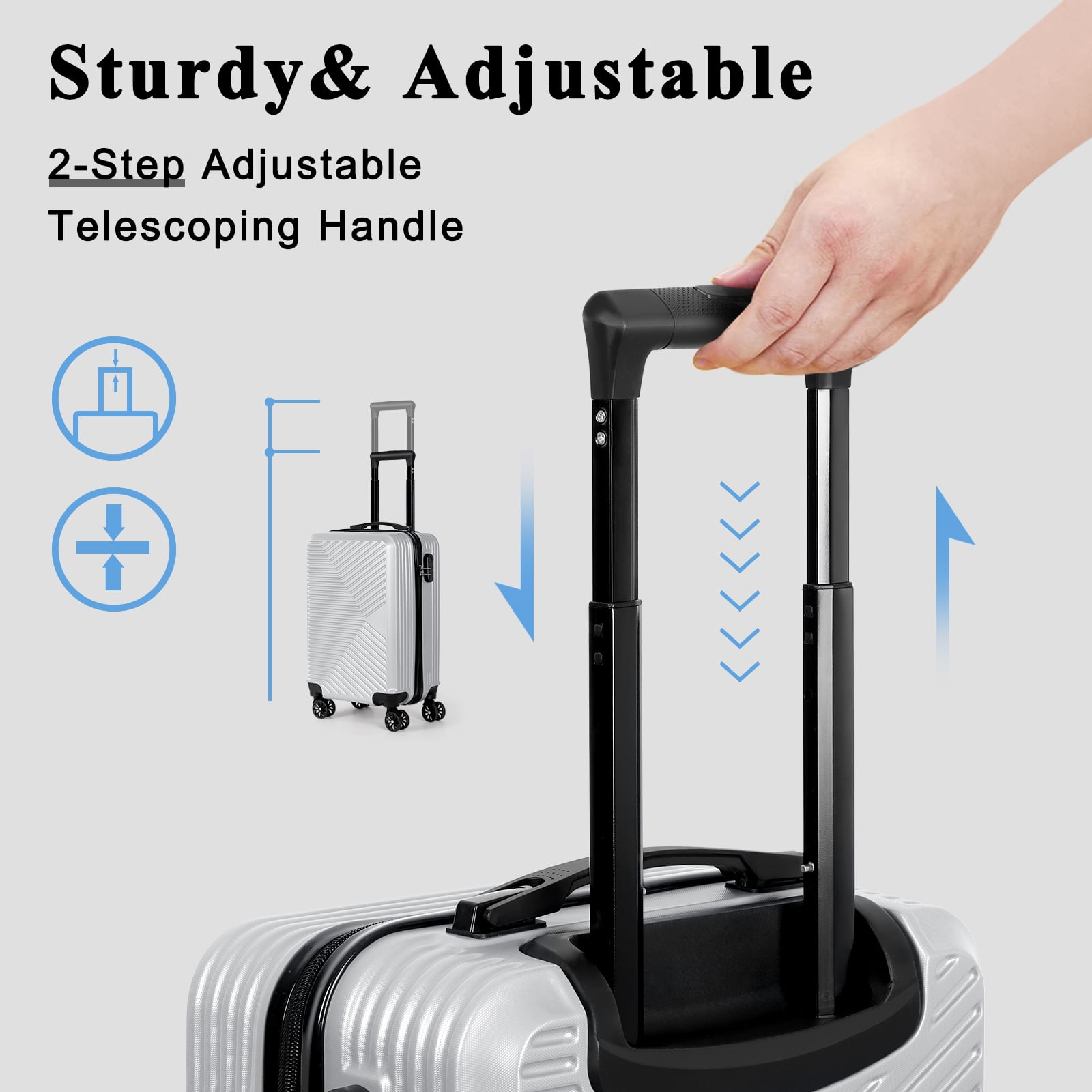 Carry On Luggage, 20" Hardside Suitcase ABS Spinner Luggage with Lock - Crossroad in Silver