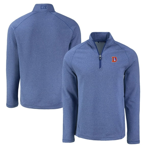 Men's Cutter & Buck Heather Royal Denver Broncos Peshastin Eco Fleece Tri-Blend Raglan Recycled Quarter-Zip Jacket