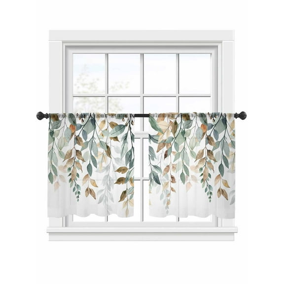 Retro Farmhouse Sheer Curtains 54 Inches Long 2 Panels Style Plants Green Leaves Light Filtering Semi Sheer Window Curtains Drapes for Bedroom Living Room 52"x54"x2