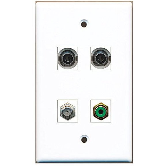 RiteAV - 1 Port RCA Green 1 Port Coax Cable TV- F-Type 2 Port 3.5mm Wall Plate