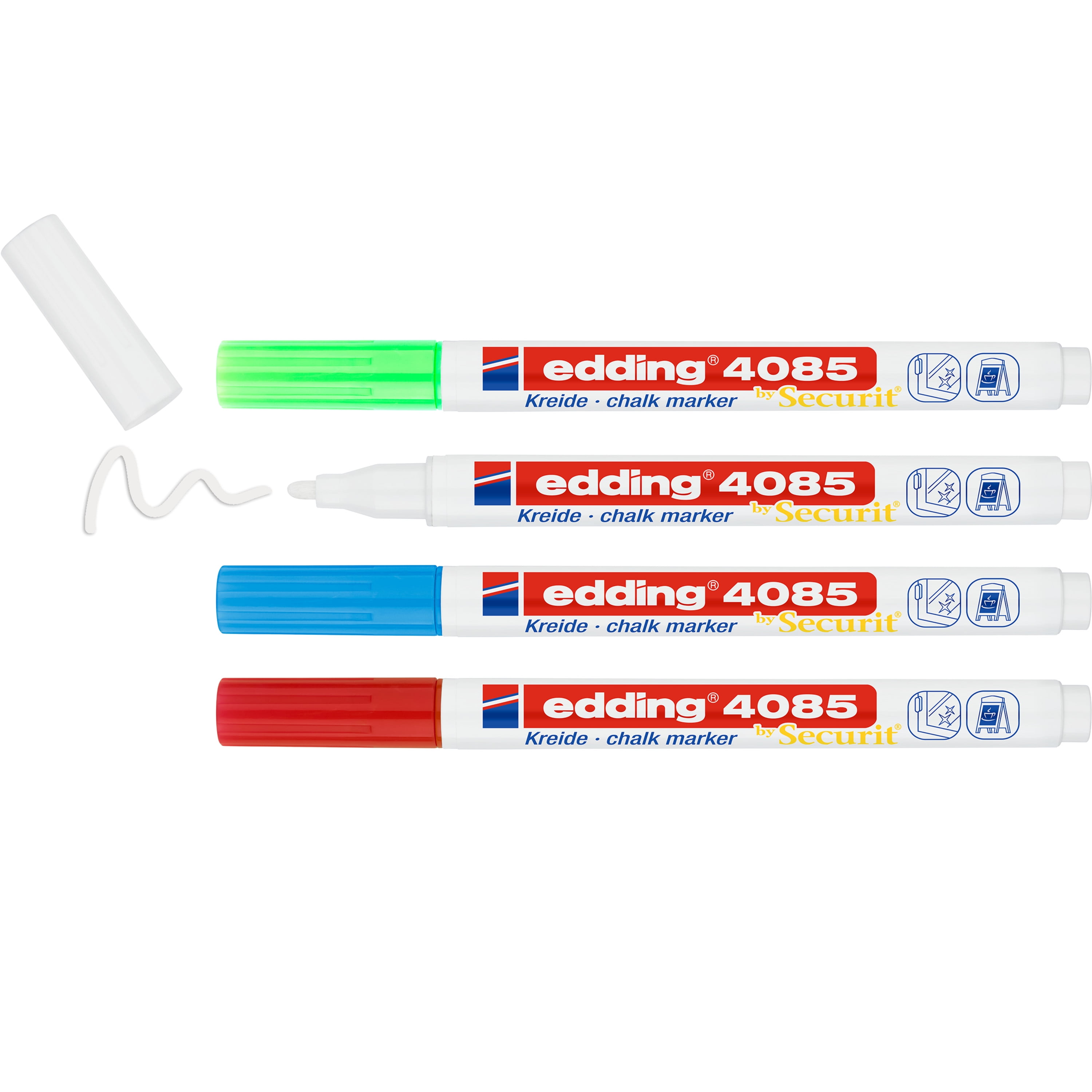 edding 4085 Chalk Marker Set, 4-Marker Basic Colors Set