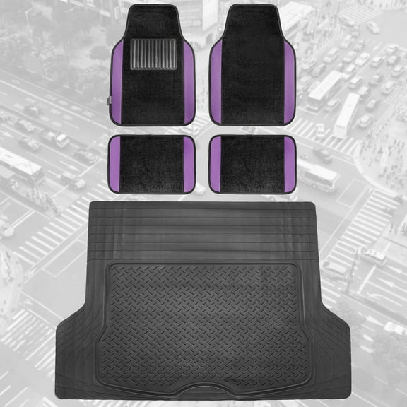 FH Group, Purple Black Carpet Floor Mats Trunk Cargo Liner Set Heavy Duty