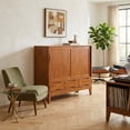 thumbnail image 4 of Simpli Home Harper 48 inch Wide Solid Hardwood Mid-Century Modern Medium Storage Cabinet in Teak Brown, 4 of 13