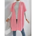 thumbnail image 2 of Women'S Ribbed Knit Cardigan Batwing Short Sleeve Oversized Casual Sweater Chunky Side Split Long Coat Pink One Size, 2 of 8