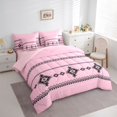 thumbnail image 2 of Castle Fairy Vintage Aztec King Bedding 7pcs,Tribal Geometric Motif King Bed in a Bag,Black Light Pink,Reversible, 2 of 7
