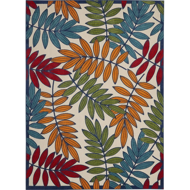 homeroots outdoor 384946 7’x 10’ Multicolored Leaves Indoor Outdoor Area Rug