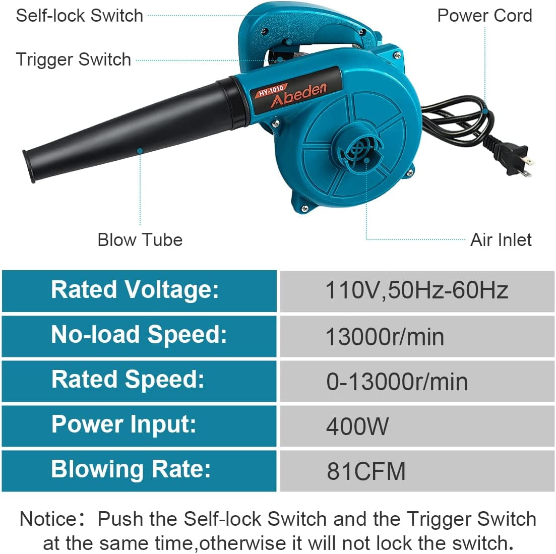 Corded Electric Leaf Blower,2 in 1 Small Handheld Lightweight Sweeper/Vacuum,110V 400W Portable Blower for Leaf/Snow/Dust Blowing