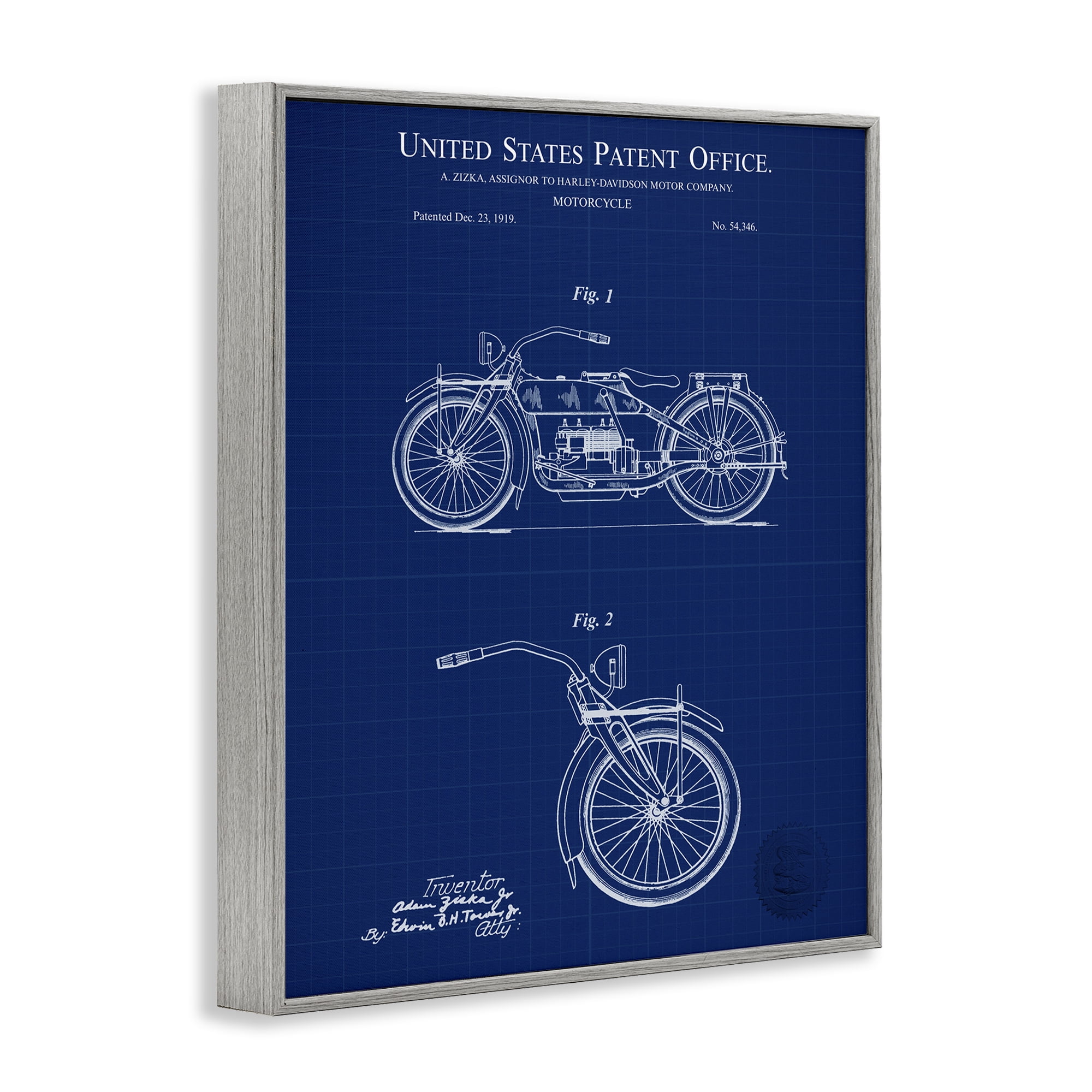 Stupell Industries Detailed Motorcycle Blueprint Transportation Painting Gray Framed Art Print Wall Art, 16 x 20