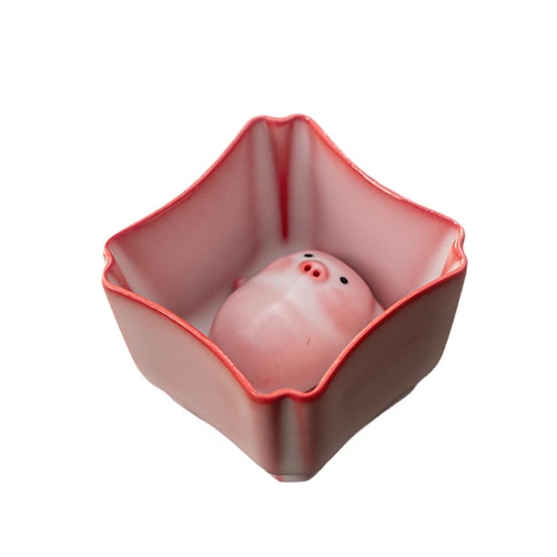 Adorno de mesa de taza de té de cerámica, taza de té tradicional de Kung Fu con estatua de cerdito de mascota para oficina, comedor, decoración de 110 ml