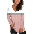 thumbnail image 4 of Fengqque Long Sleeve Color Blocking Shirts for Women V Neck T Shirts Slim Fit Tunic Tops Fashion Clothing Pink XXL(XXL), 4 of 7