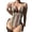 Coffee, variant on Qingpeng Women's One Piece Swimsuit Summer Beach Vacation Boho Crochet Striped Halter Backless Bathing Suit Swimwear