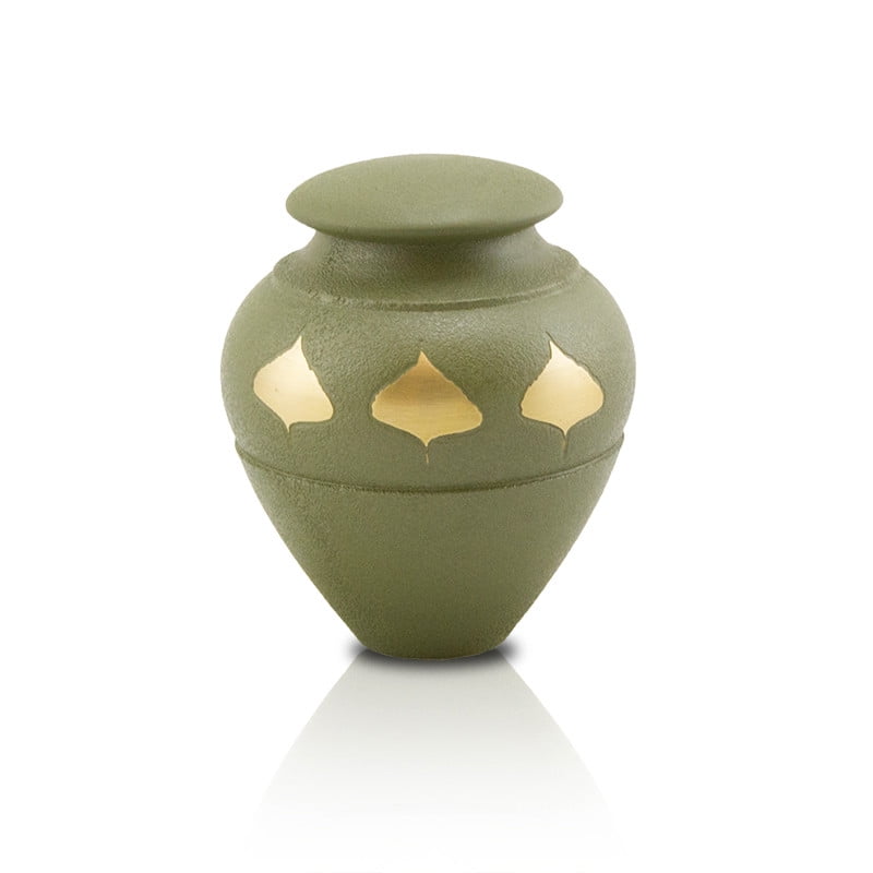 Aspen Leaves Bronze Cremation Urn for Ashes Extra Small  Green 