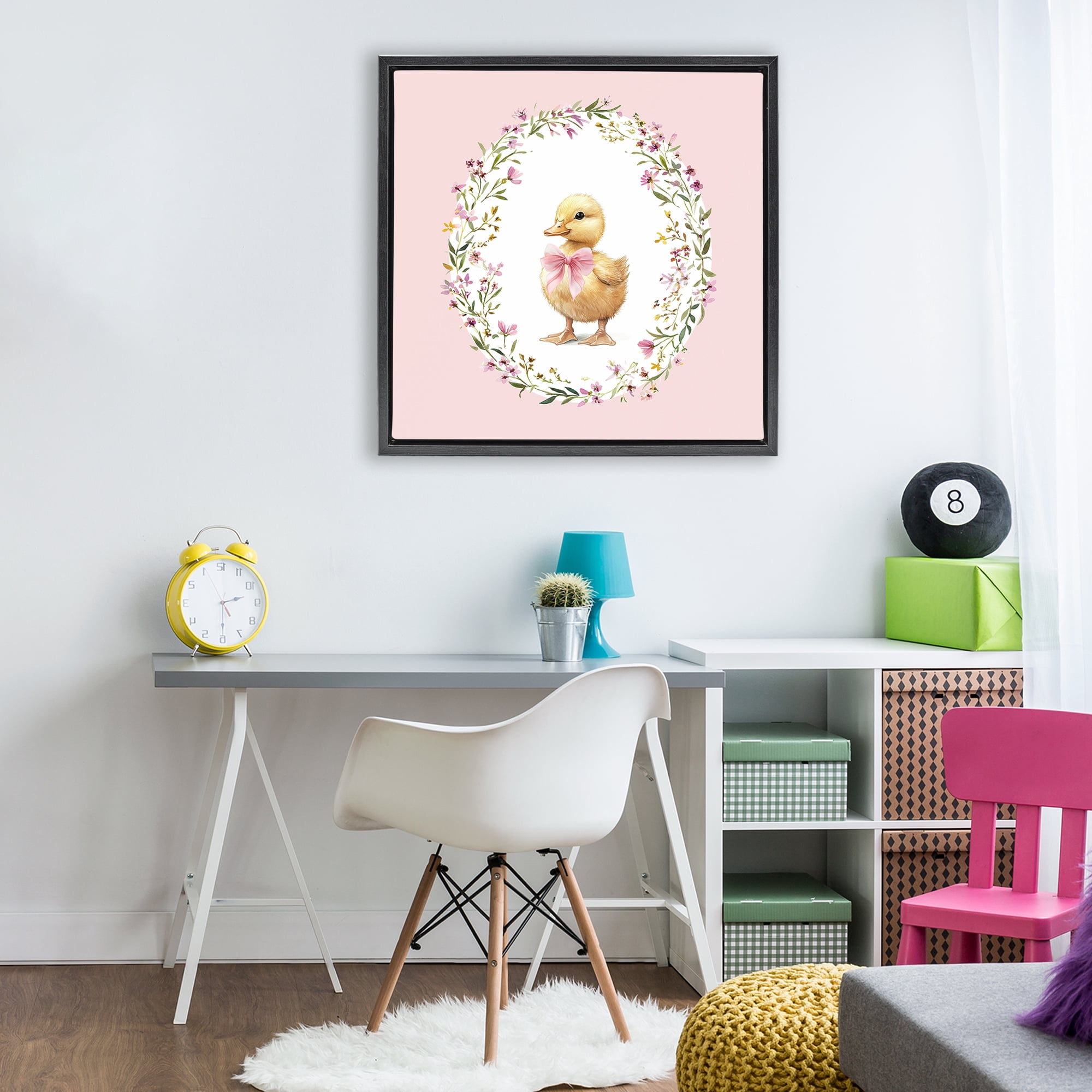 Stupell Industries Blush Pink Duckling Black Framed Floater Canvas Wall Art, design by Christine Simpson Art