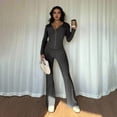 thumbnail image 6 of Quixlent Women's 2 Piece Sweatsuits Zip Up Hoodies And Bell Bottom Pants Ribbed Knit Outfits Sexy Bodycon Workout Tracksuits, 6 of 8