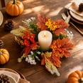 thumbnail image 6 of geerera Fall Candle Ring with Maple Leaves & Berries, Artificial Harvest Wreath for Pillar Candles, Rustic Autumn Tabletop Decor for Thanksgiving Home, 14.2", 6 of 9