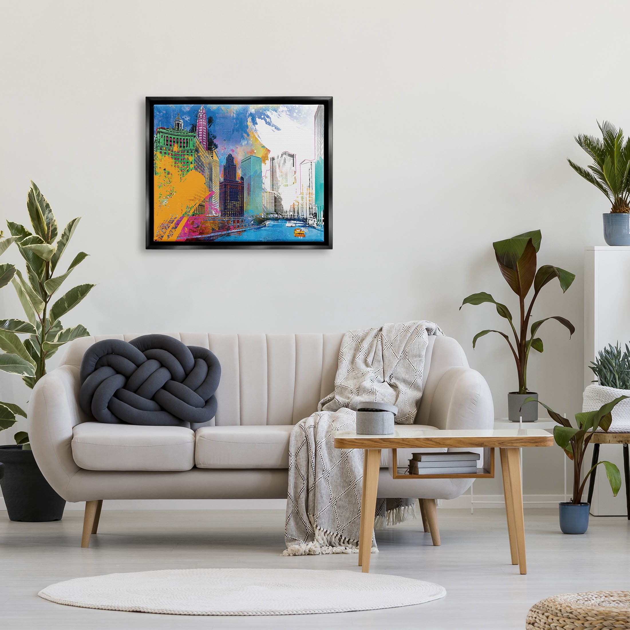 Stupell Industries Urban City Buildings Collage Graphic Art Jet Black Floating Framed Canvas Print Wall Art, Design by Porter Hastings