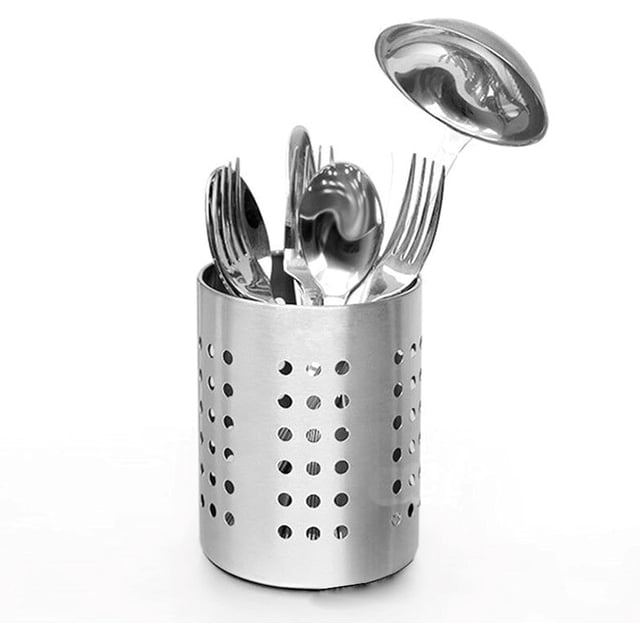 Organizador de cubiertos de acero inoxidable, escurridor, soporte para utensilios de cocina, organizador de cucharas y tenedores (plateado - acero inoxidable)