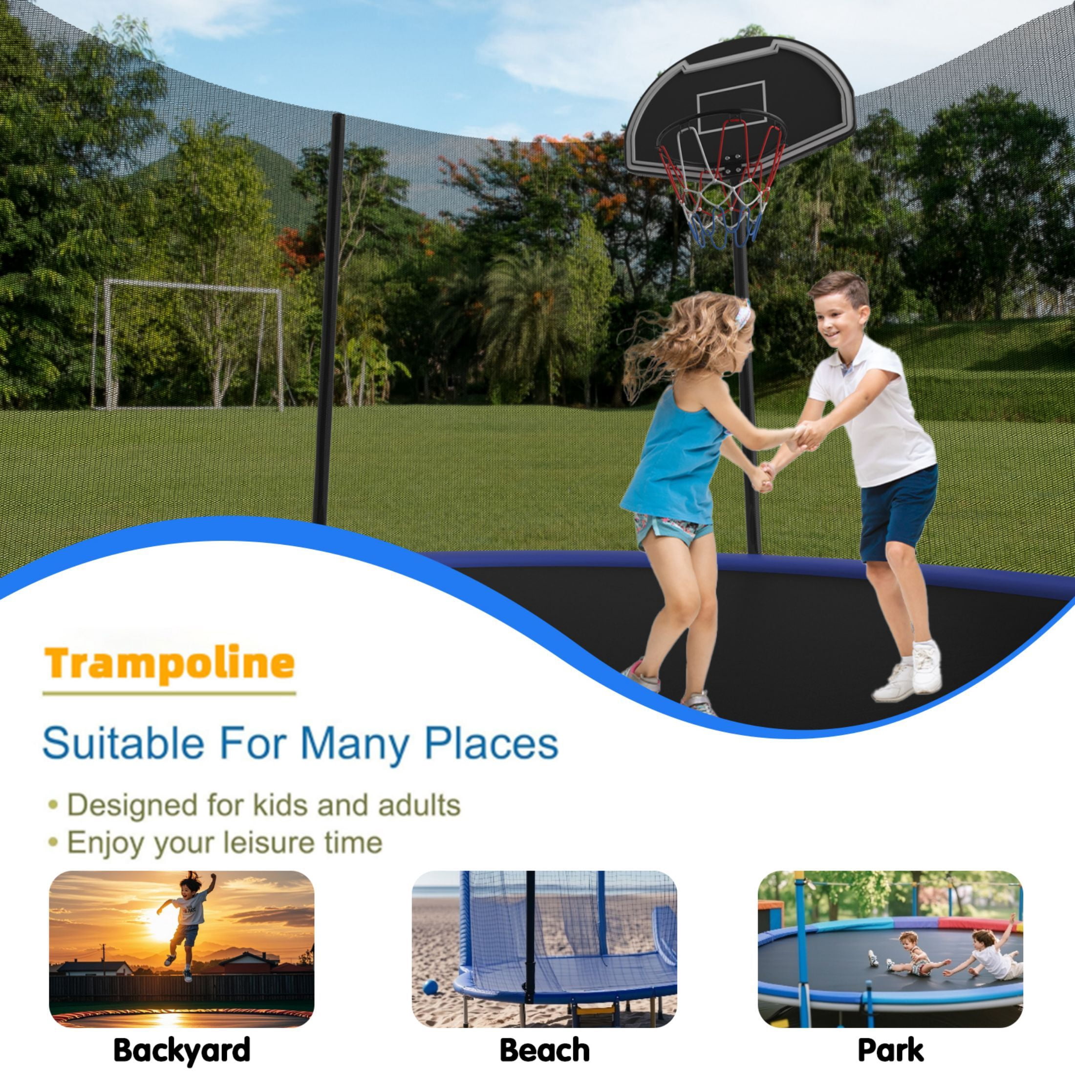 HEVAOTRY 10FT Trampoline for Kids, Recreational Trampoline for Adults, Large Capacity Fitness Trampoline with Basketball Hoop