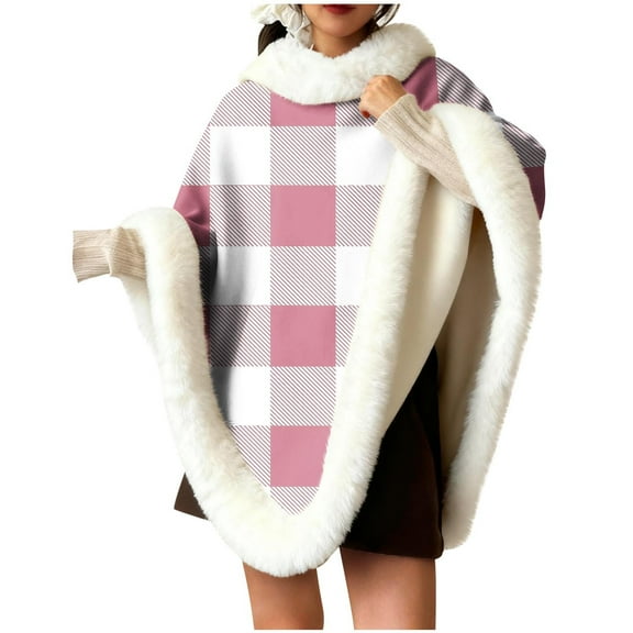Miluxas Versatile Women's Shawl Wrap – Soft Warm Plaid Printed Homewear Poncho Cape Scarf for Fall Winter Pink Free Size