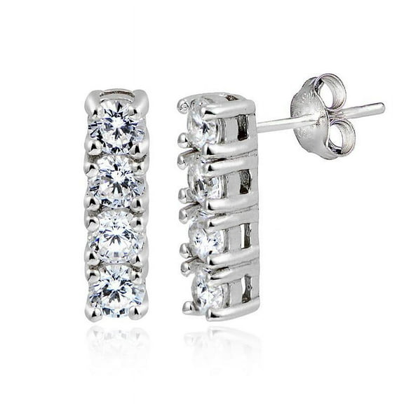 STERLING SILVER CZ BAR EARRINGS