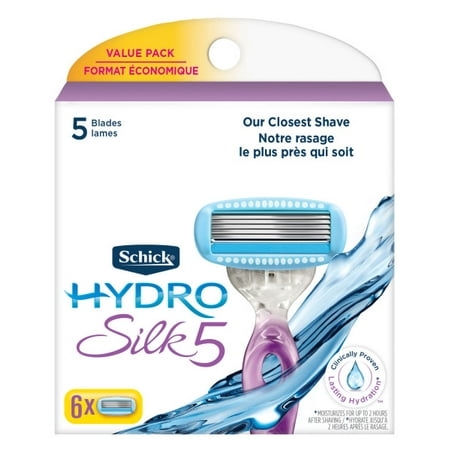 Schick Hydro Silk 5-Blade Women's Razor Blade Cartridge Refills, 6 Ct, Hydrates & Protects From Irritation, With Shea Butter