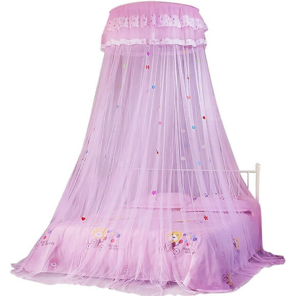 Rideau de Lit de Princesse de Style Canopée, Rideau de Lit Net Rideau de Lit à Baldaquin Rond, pour les Enfants de Chambre à Coucher
